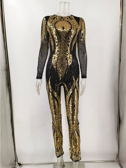 Sexy Long sleeve Sequin bodycon jumpsuit women body bodysuit one piece birthday party nightclub outfits womens jumpsuits overall