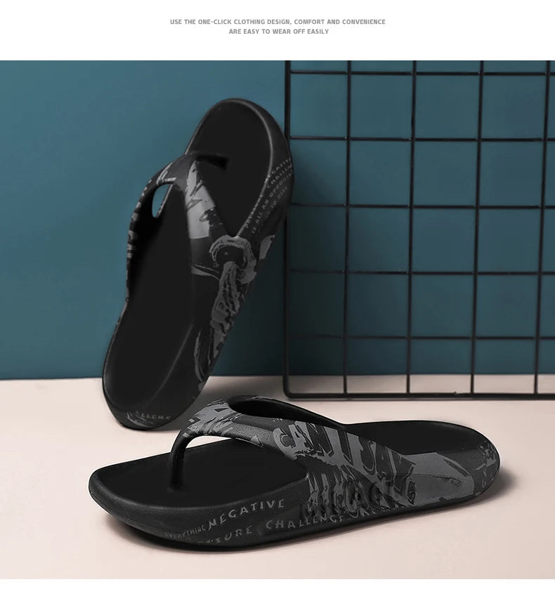 Printed male and female couples large size EVA high elastic flip-flops thick-soled lightweight slippers for outdoor beach shoes