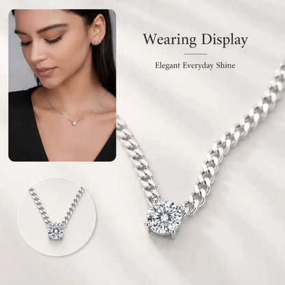 S925 Silver Round Moissanite Necklace 40+5cm Cuban Chain Pendant With Selected GRA Option Anniversary Gift Jewelry