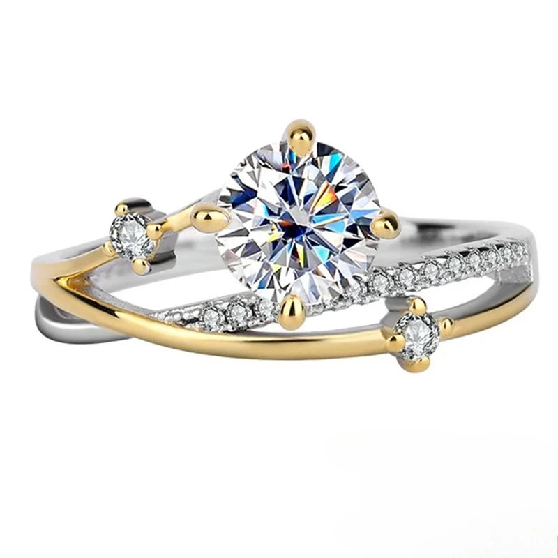 Trumium 1CT VVS1 Moissanite Rings for Women Star Trail Band 925 Sterling Sliver Engagement Ring with Certificate Gold Plated