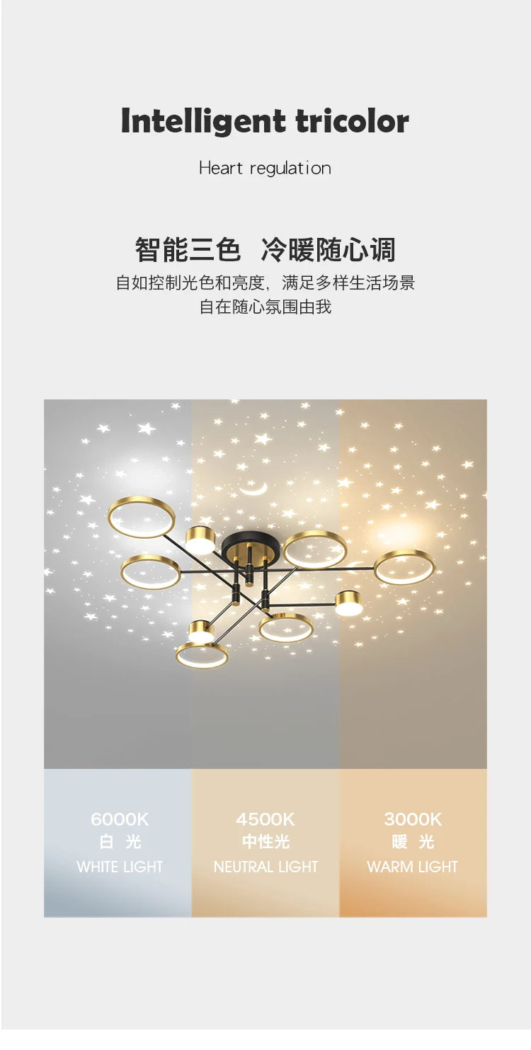 2025 New Chandeliers Romantic Starry Modern Ceiling Light Fixture 6 Lights White Creative Home Stepless Dimmable Ceiling Lamp