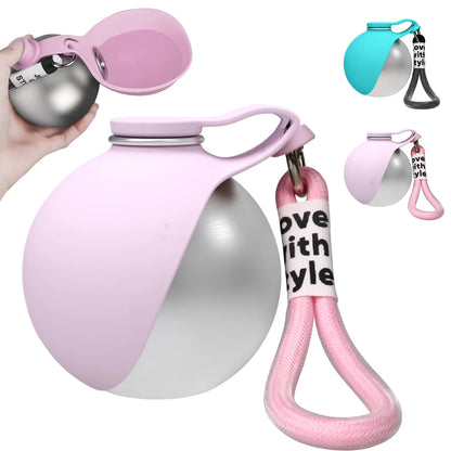 2-in-1 Portable Leak-Proof Compact Dog Travel Water Bottle Stainless Steel Silicon for Small Dogs