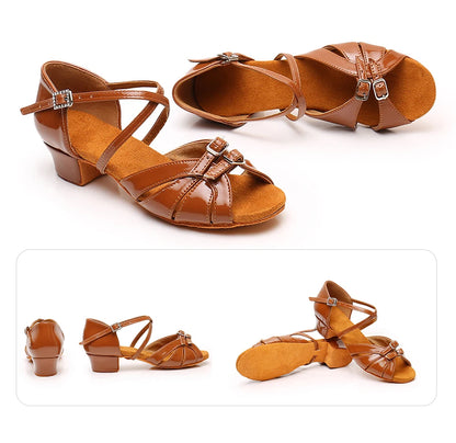 Children Dance Shoes for Girls Women Ballroom Latin Shoes Ladies Modern Tango Dancing Performance Shoes Salsa Sandals 3.5CM Heel