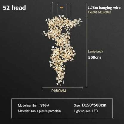 Staircase Ginko Leaf Chandelier Light For High Ceiling Staircase Loft Living Room Hotel Lobby Stairway Luxury Branch Chandeliers