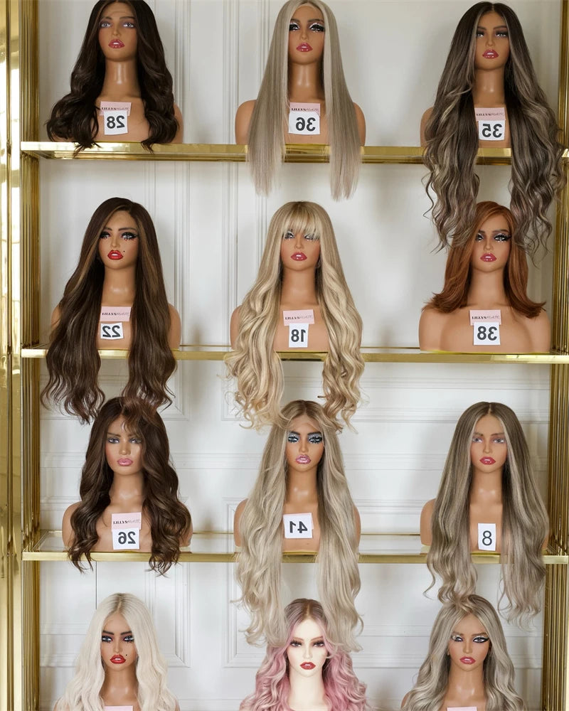 12" Short Bob Lace Front Wigs Honey Blonde Highlight Caramel Brown Synthetic Wig Bouncy Waves Brown Roots Hair-loss Cosplay Wig