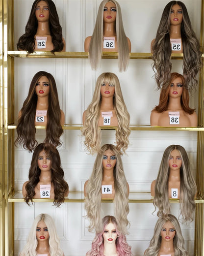 12" Short Bob Lace Front Wigs Honey Blonde Highlight Caramel Brown Synthetic Wig Bouncy Waves Brown Roots Hair-loss Cosplay Wig