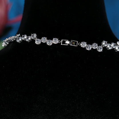 Cubic Zirconia Circular Necklace And Earring For Women Fashion Elegance Wedding 2pcs Jewelry Sets Luxury Bridal Accossories