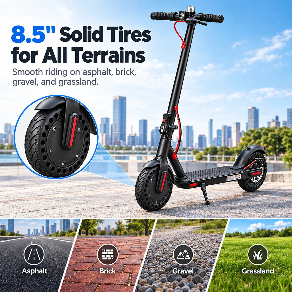 350W Motor E-Scooter 19MPH Max Speed 18 Miles Range Foldable Electric Scooter 8.5" Solid Tires APP Control Dual LED Lights Uphill