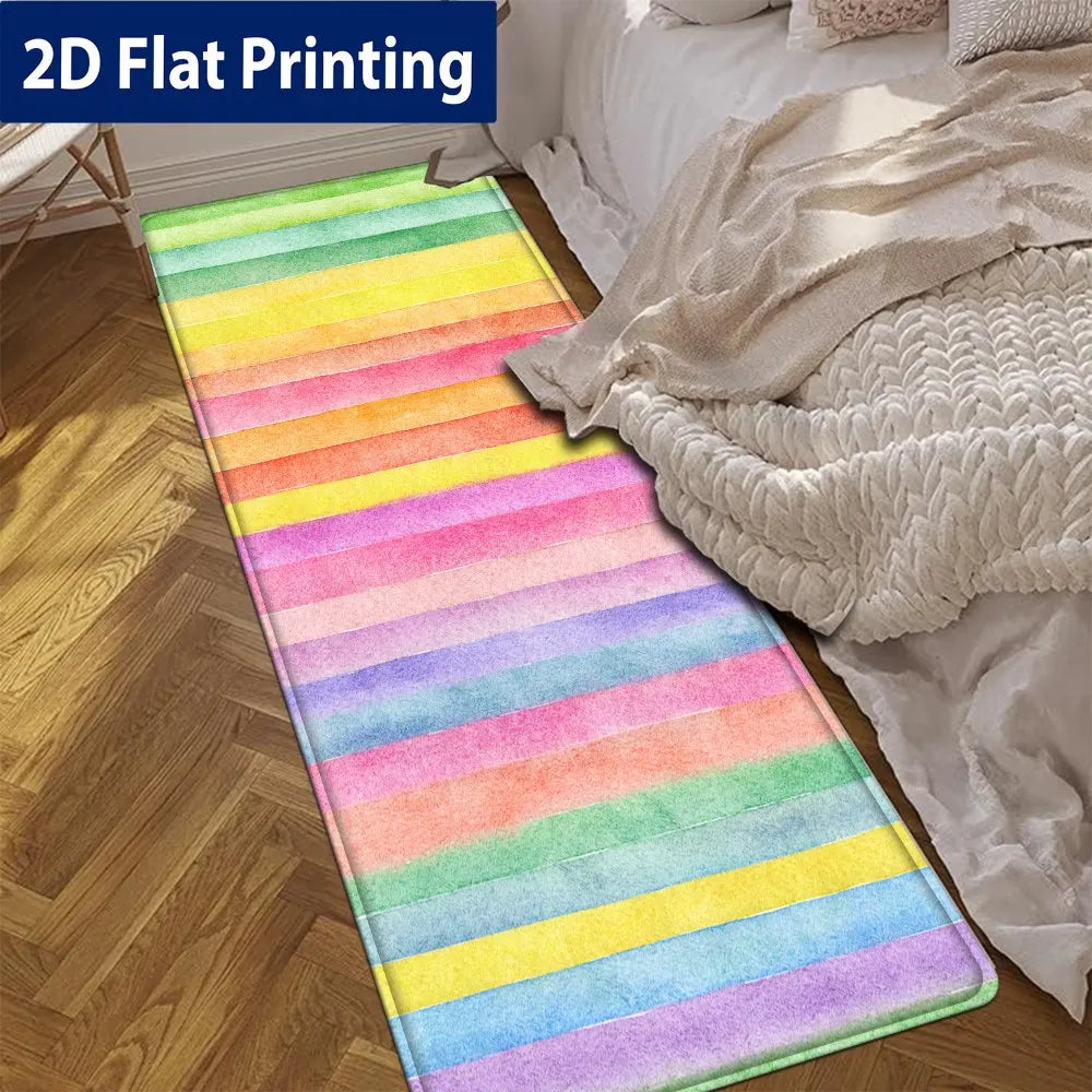 Watercolor Rainbow Stripe Kitchen Runner Rug, Non-Slip Washable Durable Mat for Kitchen, Laundry Room & Entryway