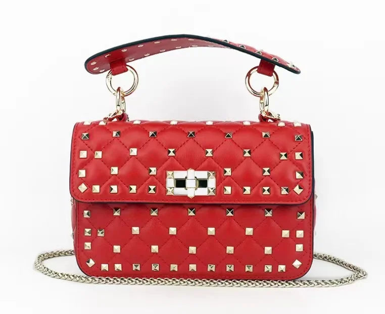 2026 New Fashion Women Sheepskin Leather Rivet Handbags Chain Bag Designer Shoulder Bags Luxury Woman Messenger Bags