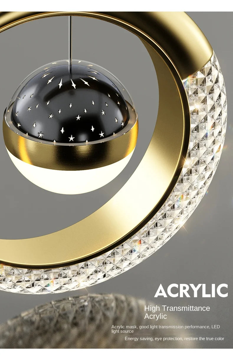 Creative led Ceiling Light with Moon Stars Modern Asile Ceiling Lights Gold/Black Atmosphere Ceiling Hanging Lamp Loft Lighting