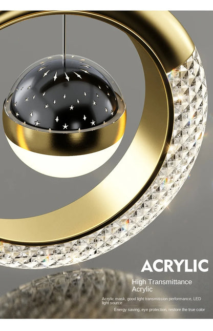 Creative led Ceiling Light with Moon Stars Modern Asile Ceiling Lights Gold/Black Atmosphere Ceiling Hanging Lamp Loft Lighting
