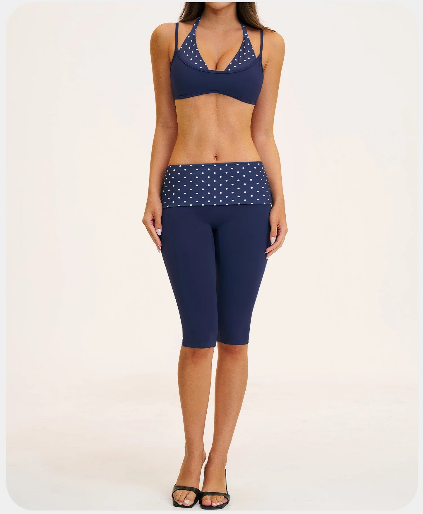 2PCS Stripes Fitness Suit Women's Tracksuits Polka Dot High Waist Workout Capri Pants Sports Set Female Yoga Sports Clothes