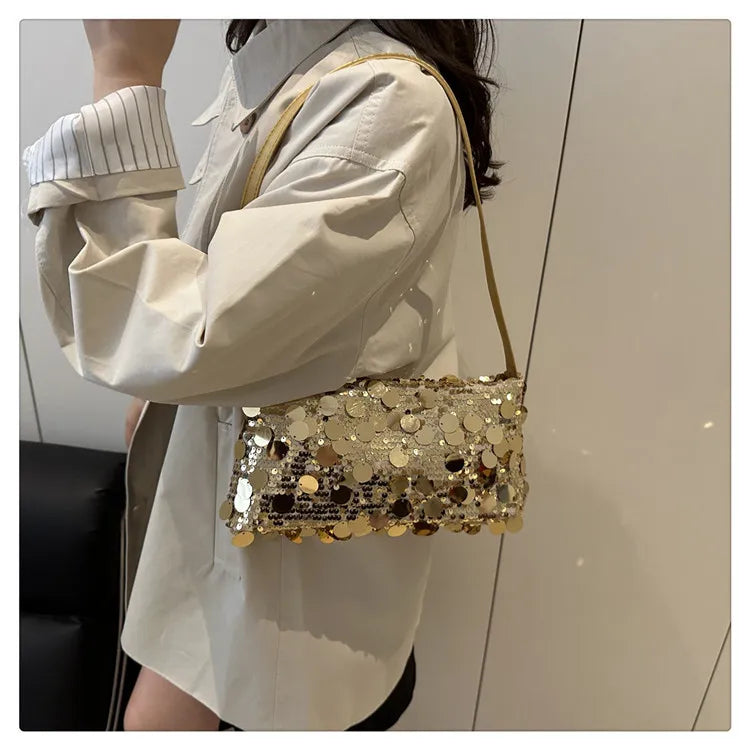 Sequin Evening Party Shoulder Bags for Women Lightweight Portable Ladies strap Crossbody Bag Solid Color fashion Female Handbag