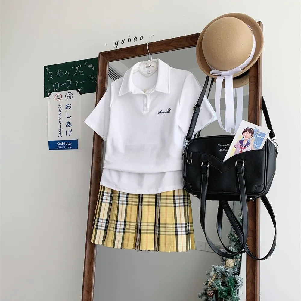 Japanese JK Uniform Polo Shirt and Skirt Suit Spring and Summer Wear Genuine All-match College Style Female Cute Lady Quiet