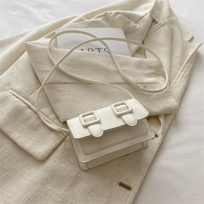 Fashion Mini Messenger Bags Solid Color Buckle Shoulder Bag PU Leather Crossbody Bags Ladies