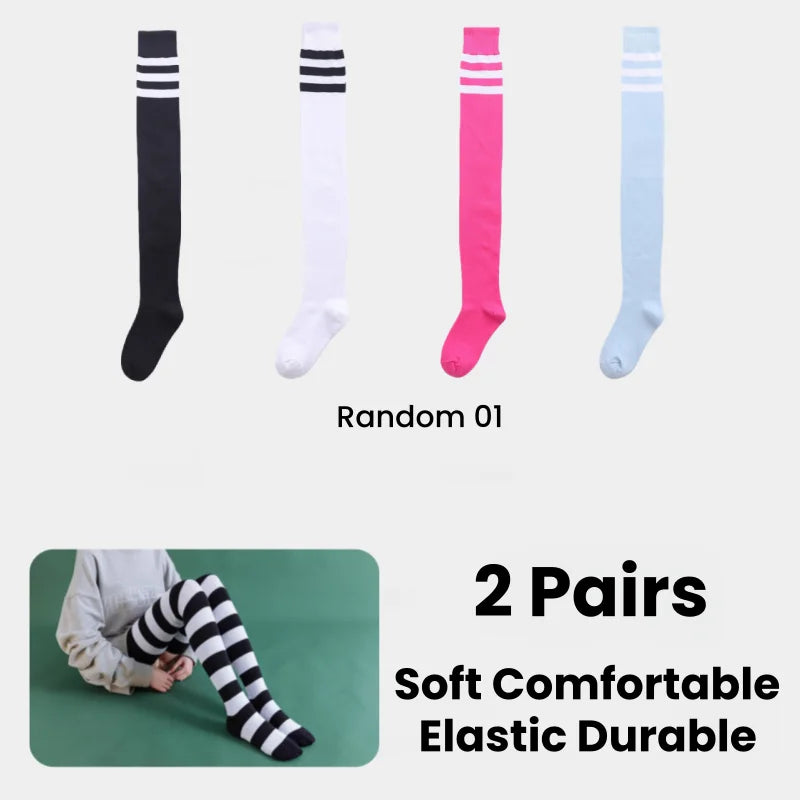 1/2 Pairs Women Over The Knee Socks Cotton Thigh High Socks Black White Blue Colorful Striped Pattern Fashion Casual Daily Wear