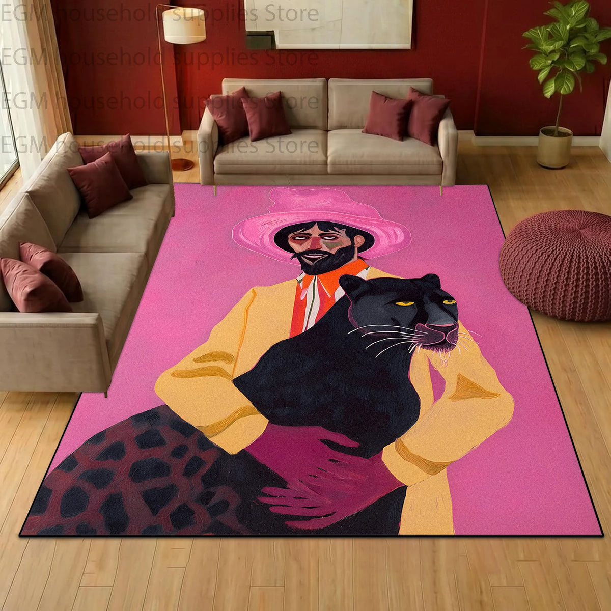Retro Pop Art Oil Painting Carpet for Living Room Bohemian Home Decor Large Area Rugs Non-slip Washable Bedroom Fluffy Floor Mat