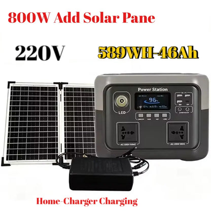 New 800W 589WH Portable Power Station 600W/800W Solar Generator Backup Power Bank for Outdoor Camping, Home Emergency, RV Travel