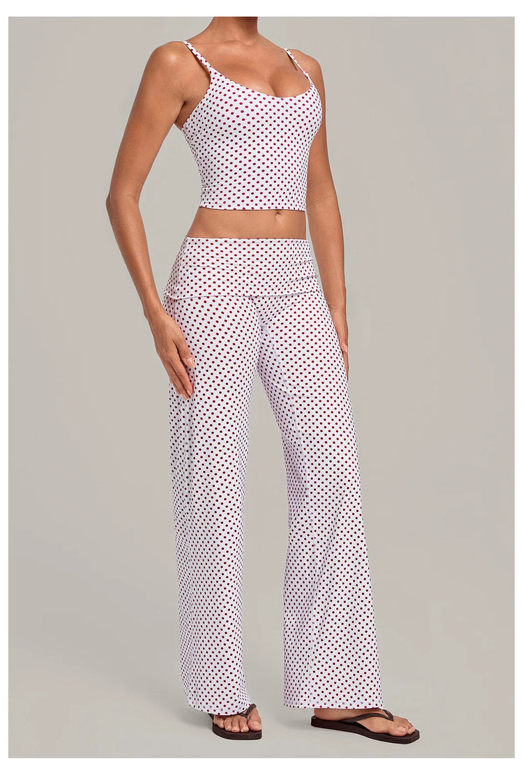 2PCS Stripes And Polka Dots Yoga Suit Women Tracksuits Sports Outfits Gym Clothes Breathable Sports Bra Fitness Flared Pants Set