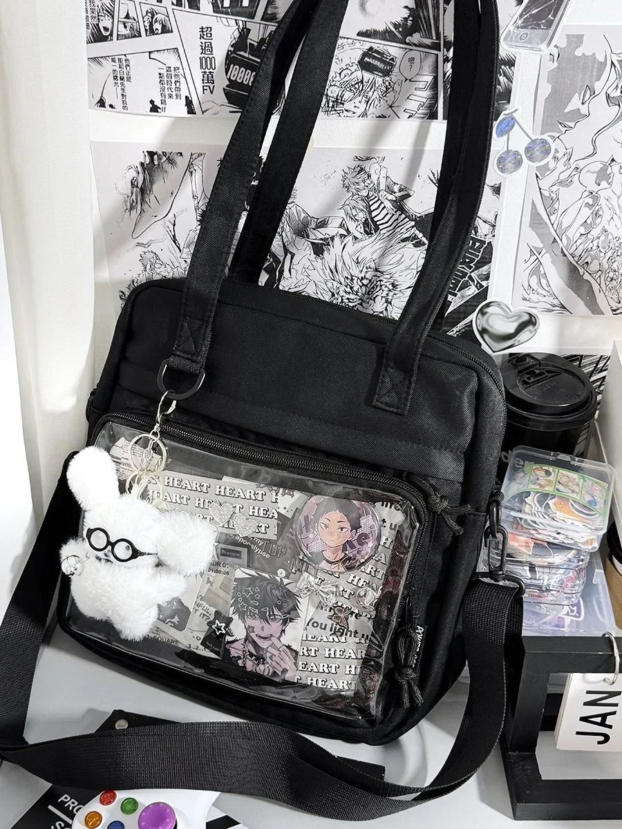 New Kawaii Ulzzang Itabag Girls Simple High Quality Nylon Shoulder Bag With Display Plate Crossbody Bags College Student Ita Bag