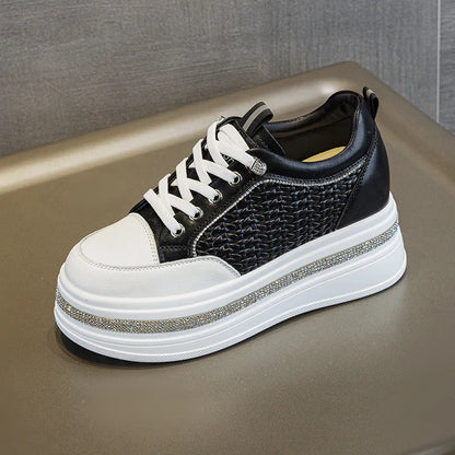 Women's height-increasing shoes for petite individuals, elegant and versatile, woven with rhinestones, casual shoes