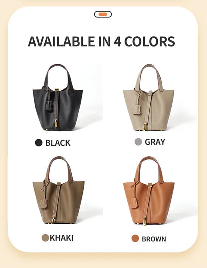 Women Tote Bags 100% Genuine Leather Bucket Female Fashion Solid Designer Shopper Shoulder Handbags Brand Trend Purses