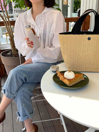 Large-Capacity Casual Relaxed Tote Bag Women One-Shoulder Hand-Carry, Linen Canvas