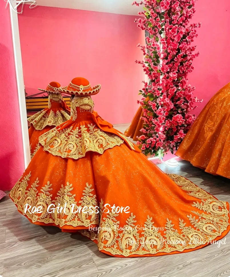 Red Flower Girl Dress Velvet Gold Lace Embroidery Floor Length Gown Wedding Pageant Cultural Formal Gowns Customized