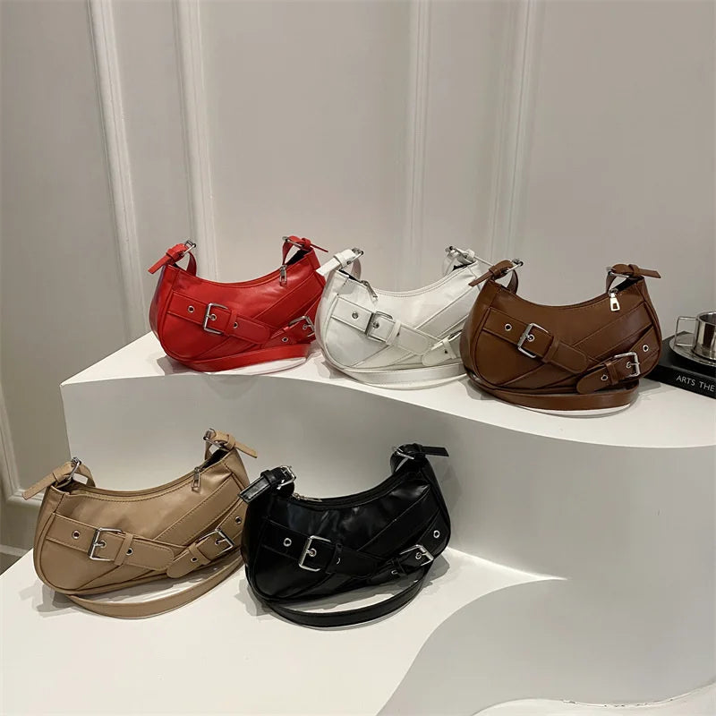 Y2K VintagePULeather WomenShoulderBag Small Crossbody Bag for Women Fashion Ladies Underarm Bag Clutch Purse Female Handbag