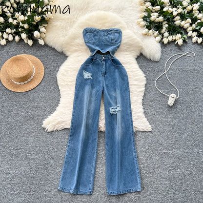 Hollow Out Jumpsuits Hole Denim Jumpsuit Woman Sleeveless Women Pants Casual One Pieces Summer 2026 New Design Ropa Mujer