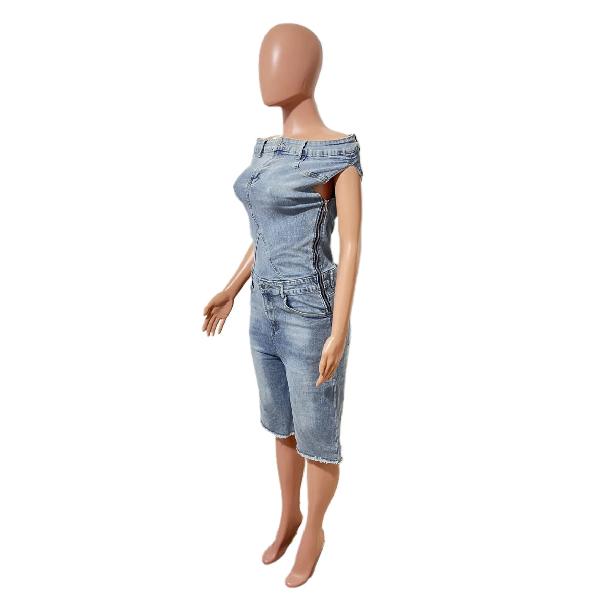 Jumpsuits Women Denim One Piece Short Sleeve Overalls Knee Length Pants Tight Waist Rompers Y2k Streetwear Slash Neck 2026