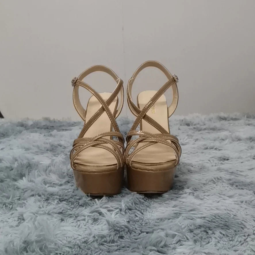 Women Sandals Catwalk Shows 14CM Open Toe Platform High Heels Snake Pattern Stilettos Sexy Ankle Strap Gladiator Party Shoes