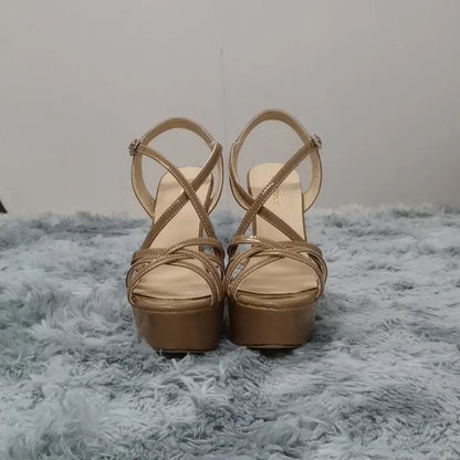 Women Sandals Catwalk Shows 14CM Open Toe Platform High Heels Snake Pattern Stilettos Sexy Ankle Strap Gladiator Party Shoes
