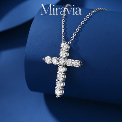 Full Moissanite Cross Pendant Original 925 Sterling Silver Chain Plated White Gold Fine Necklace For Women Jewelry VVS1 D Color