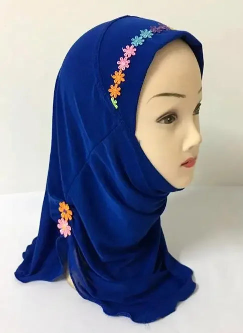 Girls Kids Muslim Beautiful Hijab Islamic Arab Scarf Shawls Flower Pattern