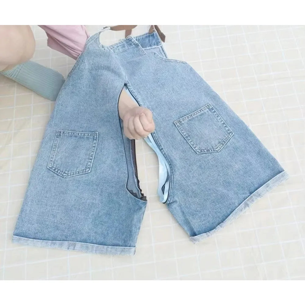 Open Crotch Outdoor Sex Pants Women Adjustable Strap Button Shortalls Ripped Jeans Short Denim Jeans Overall Jumpsuit Rompers