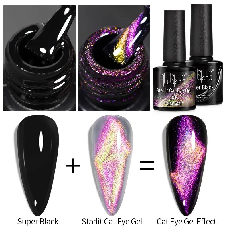 AWStorG 7.5ml Starlit Chameleon Cat Magnetic Gel Nail Polish Double Colors Semi Permanent UV Gel Varnish Need Black Base