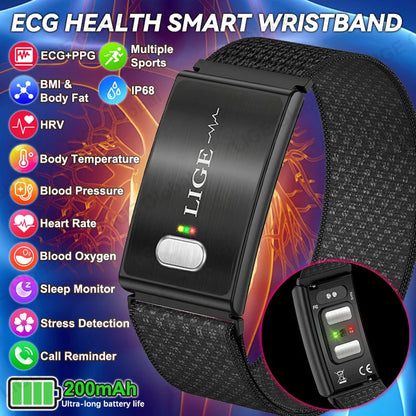 LIGE 2026 ECG+PPG Nursing Grade Smart Bracelet HRV Body Fat BMI Blood Pressure Body Temperature Men Women Health Sports Watches