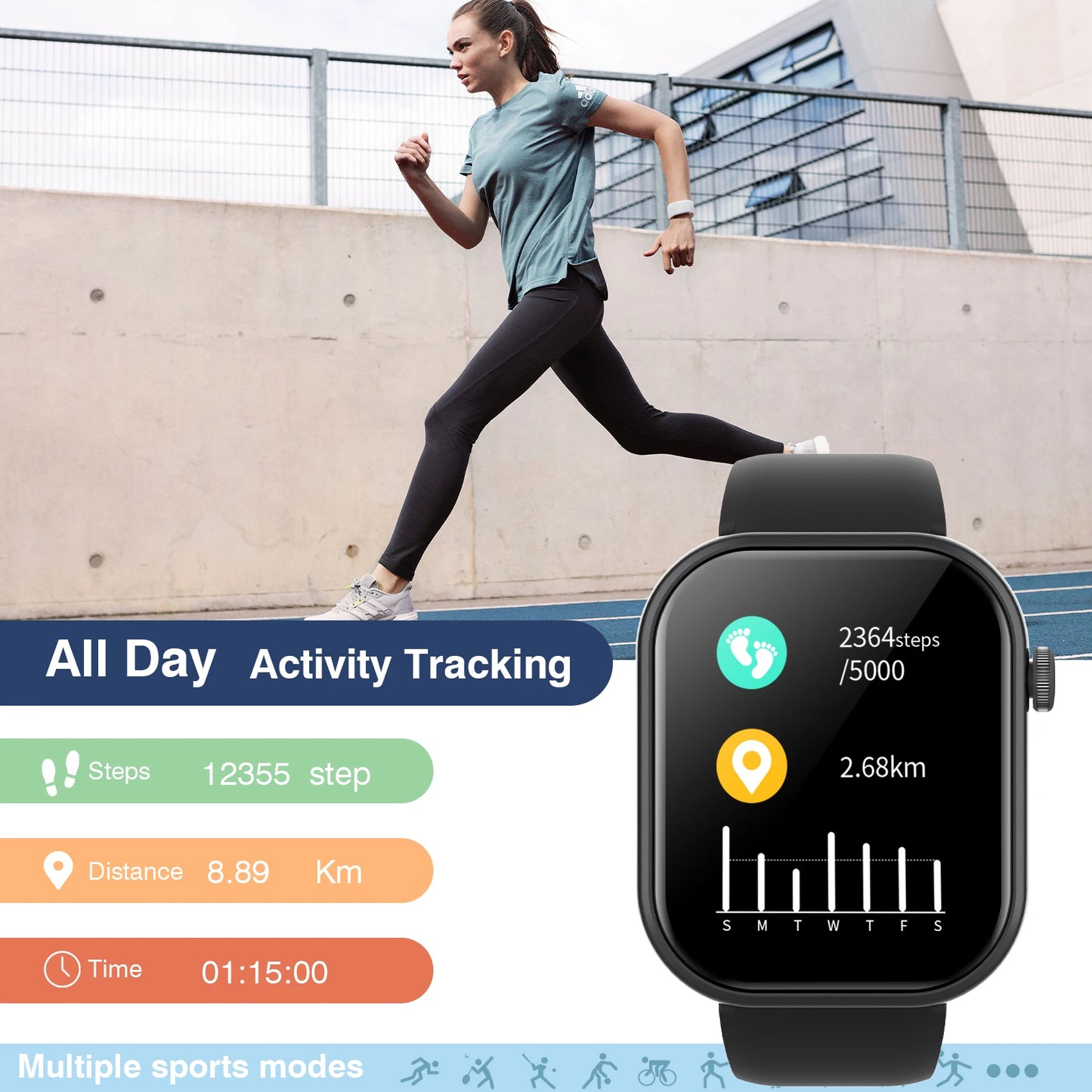 Unisex Multifunctional Smart Watch - 2.01" HD Screen, Wireless Call, Camera Control, Music Adjustment, Sports Functions, Custom