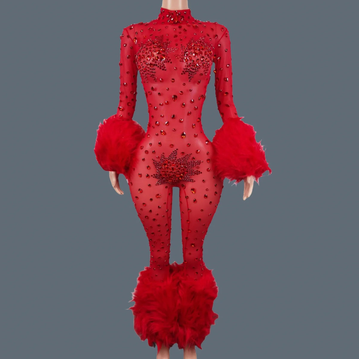 Shiny Crystals Pink Mesh Jumpsuit Sexy Feather Designe Birthday Jumpsuit Club Singer Event Performance Costume Stage Wear Guibin
