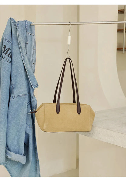 New Women's Natural Suede Leather long handle Shoulder Bag Luxury Designe Genuine Suede Leather Handbags Shopping Underarm Bag