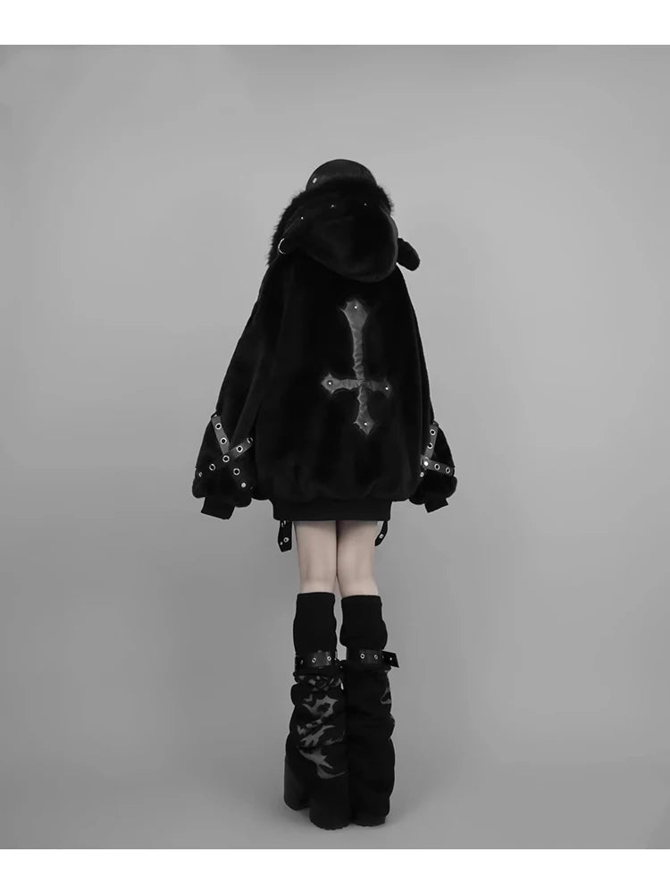 Mauroicardi Autumn Winter Oversized Warm Soft White Faux Fur Coat Women with Hood Harajuku Fashion Fluffy Jacket Streetwear 2025