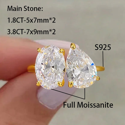 OEVAS Two Stones Pear Cut Moissanite Rings S925 Silver Plated 18K Gold Toi Et Moi Wedding Band For Women Engagement Fine Jewelry