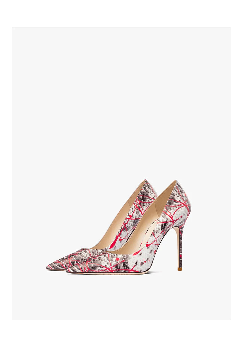 Elegant Woman Heel Shoes New Serpentine pattern Pointed Toe Shallow High Heels Fashion Party Pumps Luxury Designer Women's Shoes