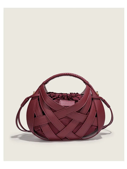 Fashion Woven Hollow Women Handbags Luxury Designer Ladies Shoulder Messenger Bag Small Totes Tassel Lady Composite Bag Burgundy