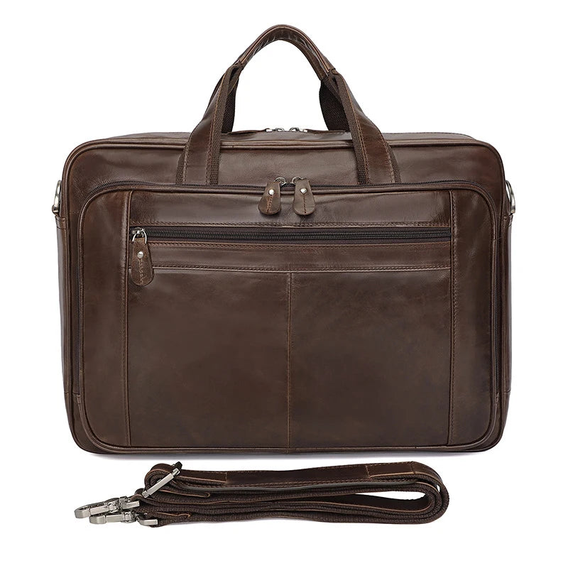 High Quality Genuine Leather Men Briefcase Business bag Crazy Horse Leather Large 17"inch Laptop Bag male Portfolio Office Case