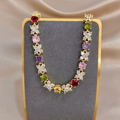 Greatera Flower Colorful Cubic Zircon Filled Decoration Women's Bracelet Delicacy Wear Party Wrist Bangle European American New