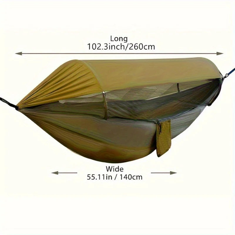 New Arrival Outdoor Double Hammock with Anti-flip Design, Automatic Speed Open Swing, Mosquito Net, Sunshade Canopy