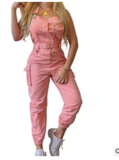 Fashion Pocket Jumpsuit Women Loose Dungarees Long Rompers Summer Solid Pockets Cargo Pants Female Casual Work Out Playsuits